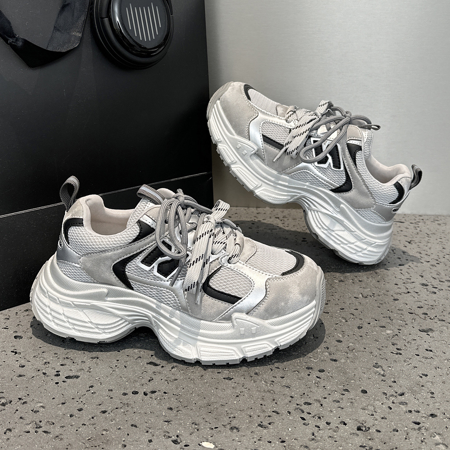 巨好看不累脚老爹鞋女2026春季新款双鞋带厚底网面运动休闲跑步鞋,女鞋,时尚休闲鞋,淘宝优惠券,粉丝福利购,淘宝优惠卷