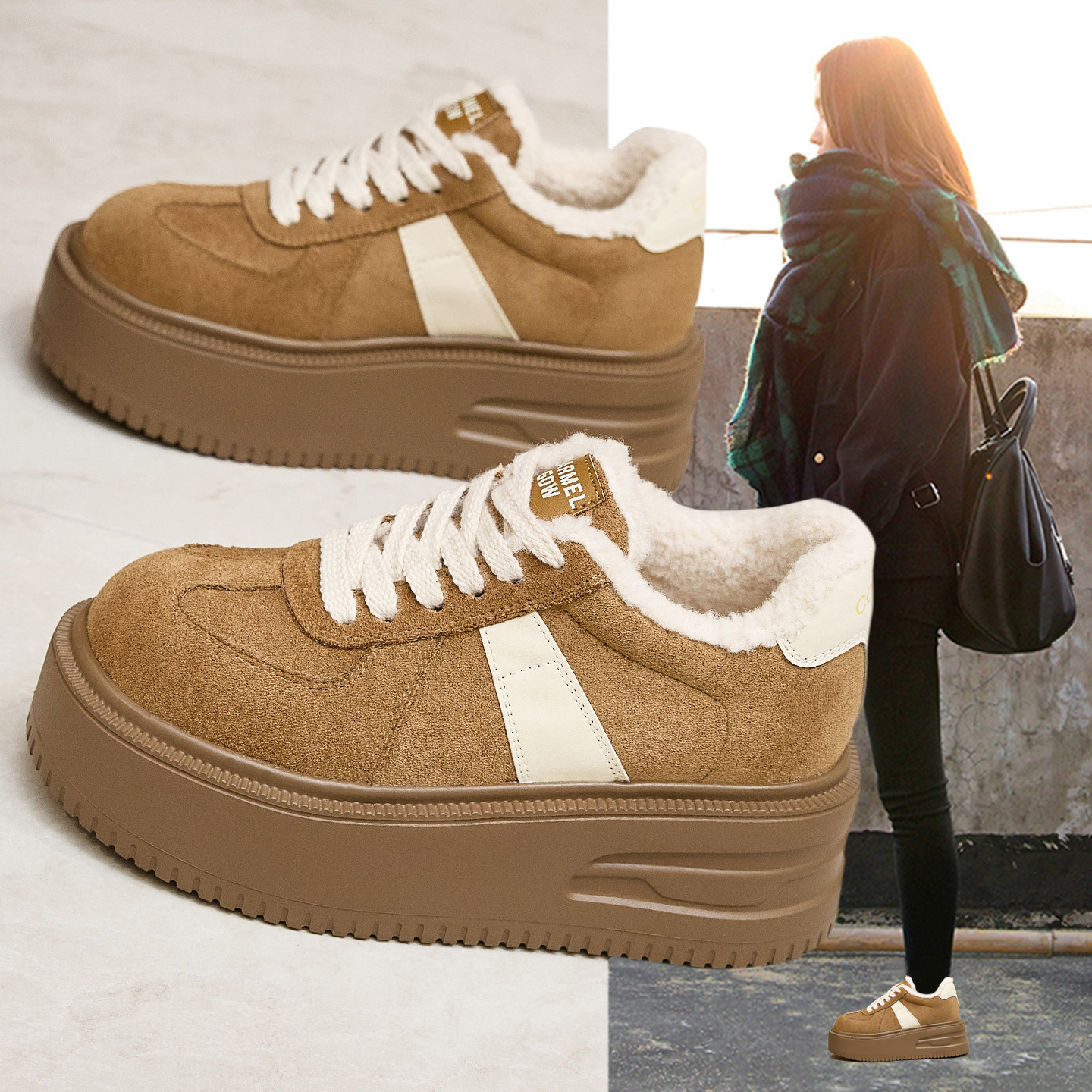 复古勃肯厚底雪地靴女2025新款秋冬加绒保暖羊羔毛毛休闲面包棉鞋,女鞋,时尚雪地靴,淘宝优惠券,粉丝福利购,淘宝优惠卷