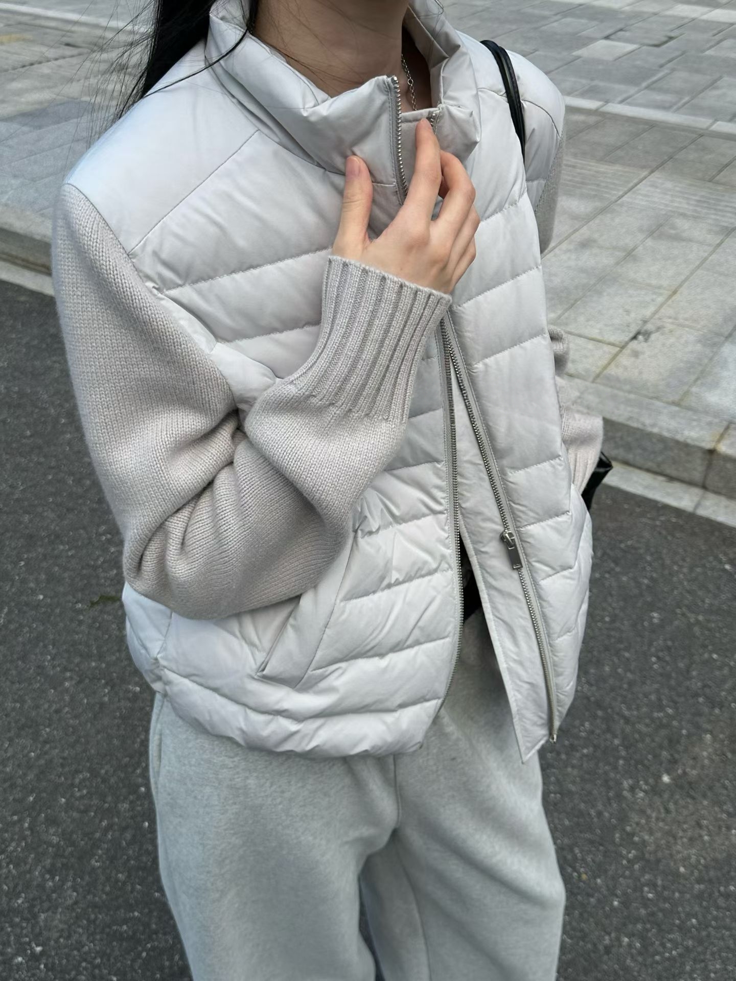 韩版2025秋冬新款立领拼接针织袖羽绒服女宽松百搭外套上衣Plant