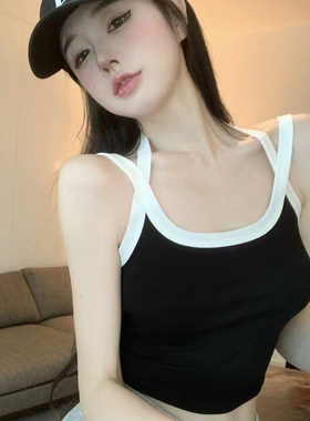 外穿遮肚子黑色夏季吊带背心打底