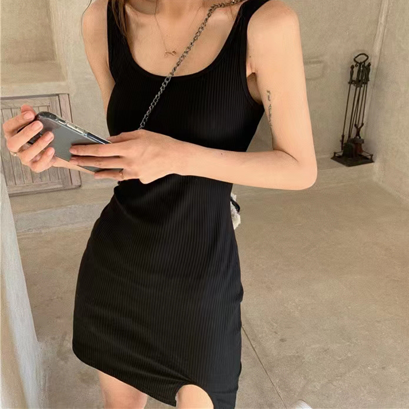 轻熟风包臀开叉无袖吊带裙