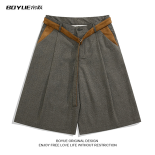 BOYUE帛跃千鸟格拼接老钱风七分西裤男女潮流复古直筒剑道休闲裤