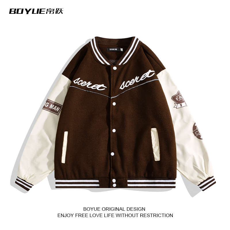 BOYUE帛跃毛呢拼皮双层棒球服