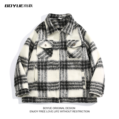 BOYUE帛跃毛呢格子小香风夹克男