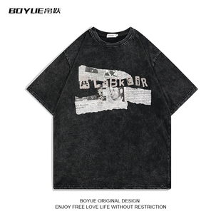 复古街头创意个性 美式 青少年小众T恤男 夏季 BOYUE帛跃做旧纯棉短袖