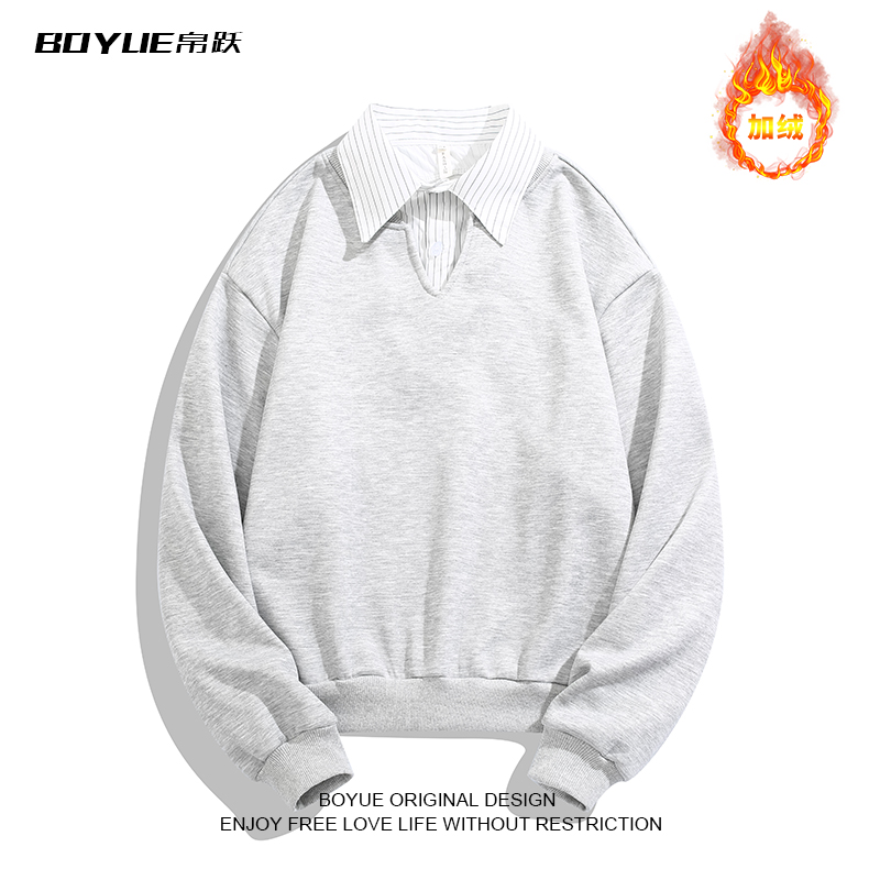 BOYUE帛跃假两件拼接衬衫领卫衣