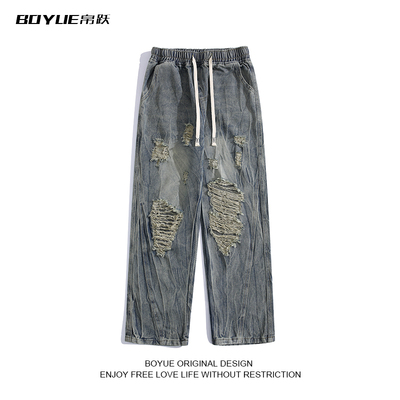 BOYUE帛跃炸街做旧破洞牛仔裤男