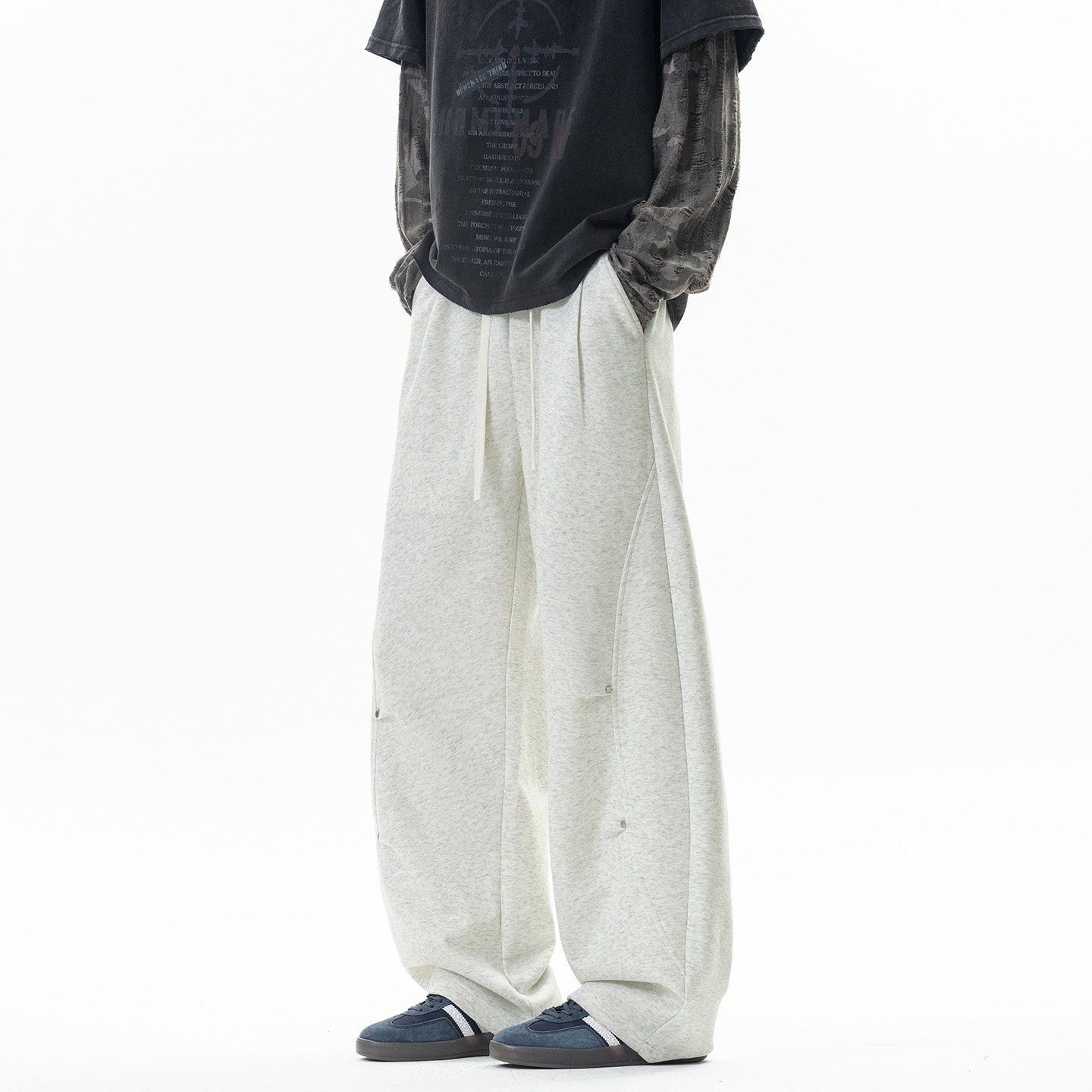 BOYUE帛跃美式水洗做旧弯刀休闲裤铆钉街头潮男显高褶皱阔腿长裤,男装,休闲裤,淘宝优惠券,粉丝福利购,淘宝优惠卷