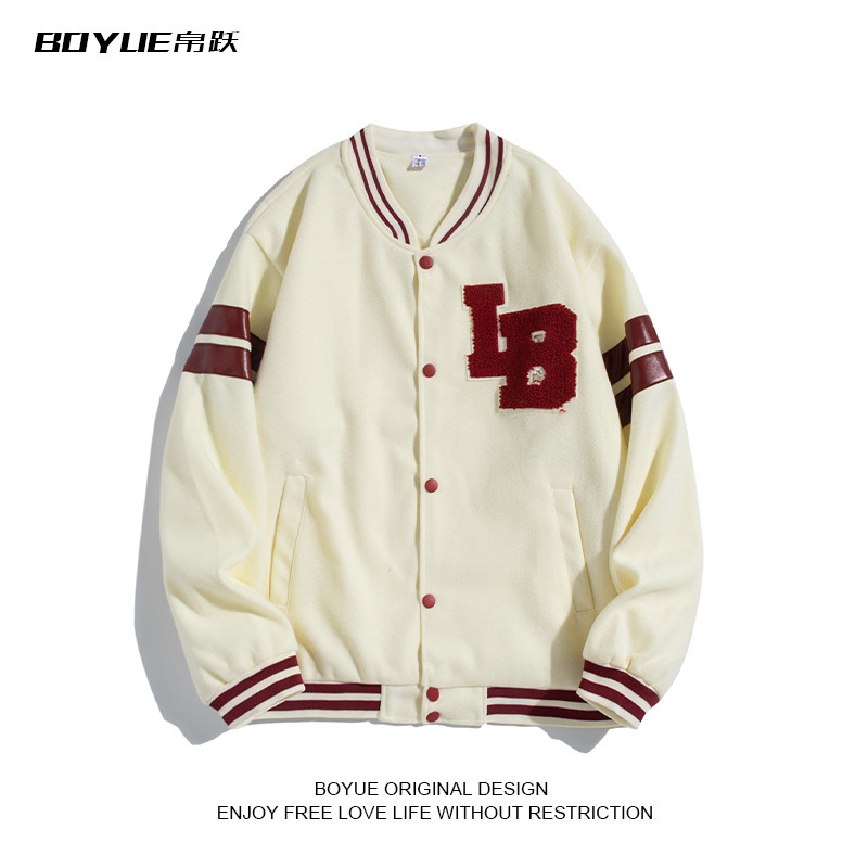 字母毛呢棒球服上衣外套