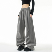 BOYUE帛跃美式 男女 伞兵阔腿休闲裤 铆钉褶皱运动卫裤 街头嘻哈大码