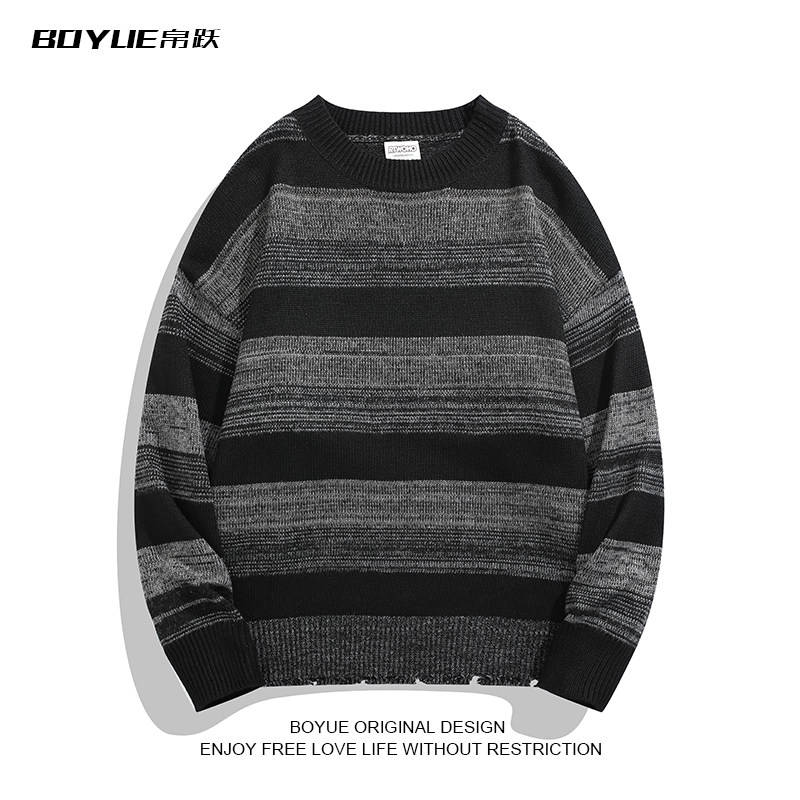 BOYUE帛跃撞色条纹套头针织毛衣