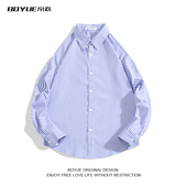 BOYUE帛跃春秋款 高街oversize条纹衬衫 男港风休闲bf痞帅外套衬衣