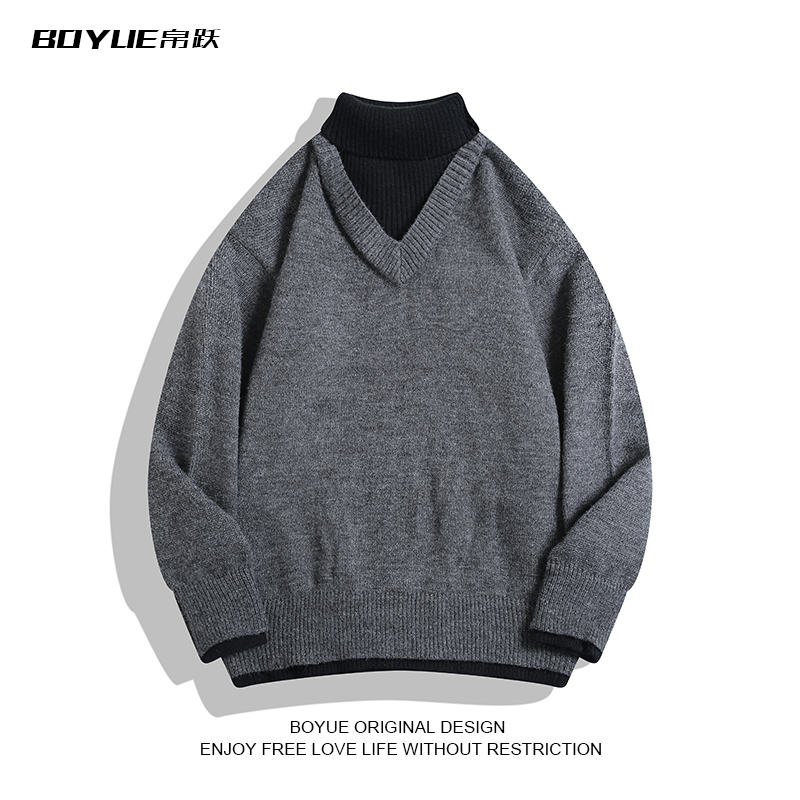 BOYUE帛跃高领假两件套头毛衣男