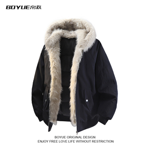 BOYUE帛跃美式座山雕毛领连帽痞帅外套高级感街头三防保暖羽绒服