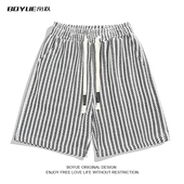 BOYUE帛跃编织小香风粗条纹短裤 运动休闲复古外穿沙滩五分裤 男女
