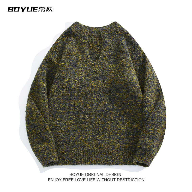 BOYUE帛跃冬季复古百搭慵懒苔藓绿毛衣落肩V领个性休闲男女针织衫,男装,针织衫/毛衣,淘宝优惠券,粉丝福利购,淘宝优惠卷