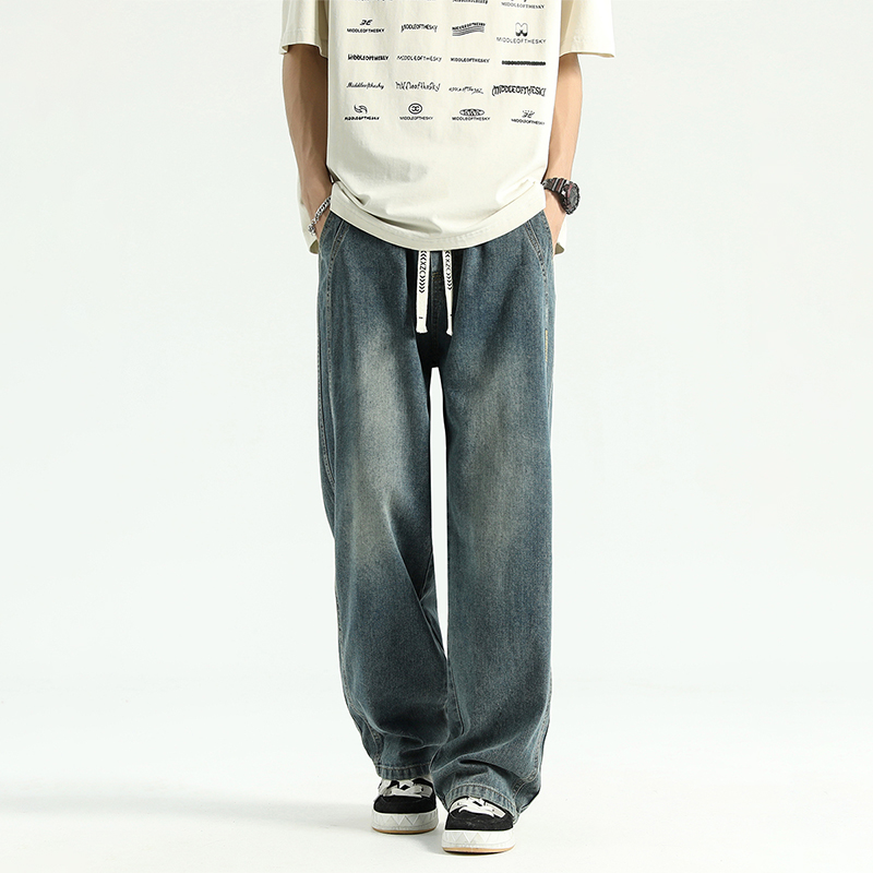 BOYUE帛跃松紧腰抽绳撞色牛仔裤