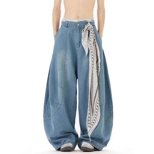 BOYUE帛跃方巾解构弯刀牛仔裤男