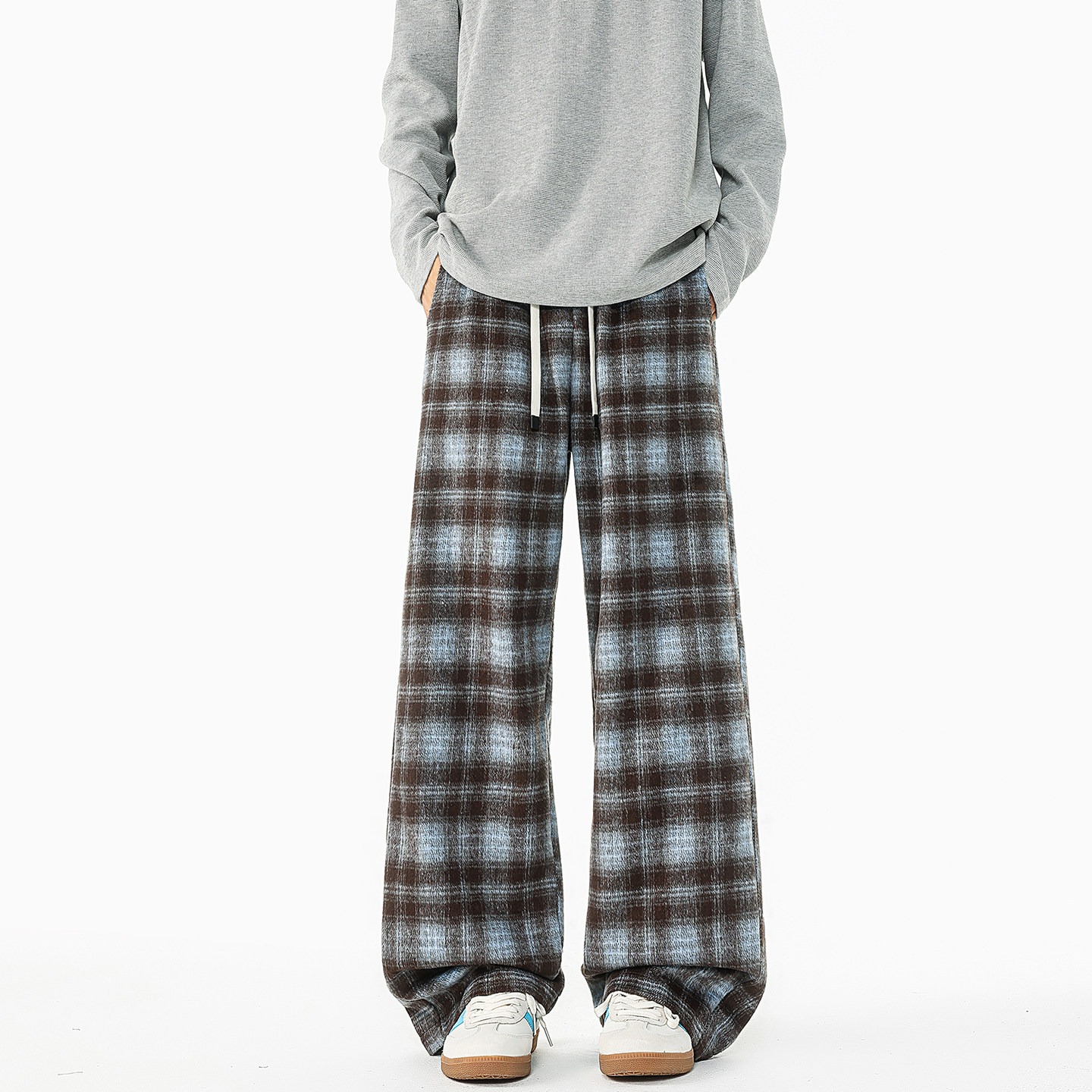 BOYUE帛跃日系复古时尚格子休闲裤大码垂感慵懒风男女简约拖地裤,男装,休闲裤,淘宝优惠券,粉丝福利购,淘宝优惠卷
