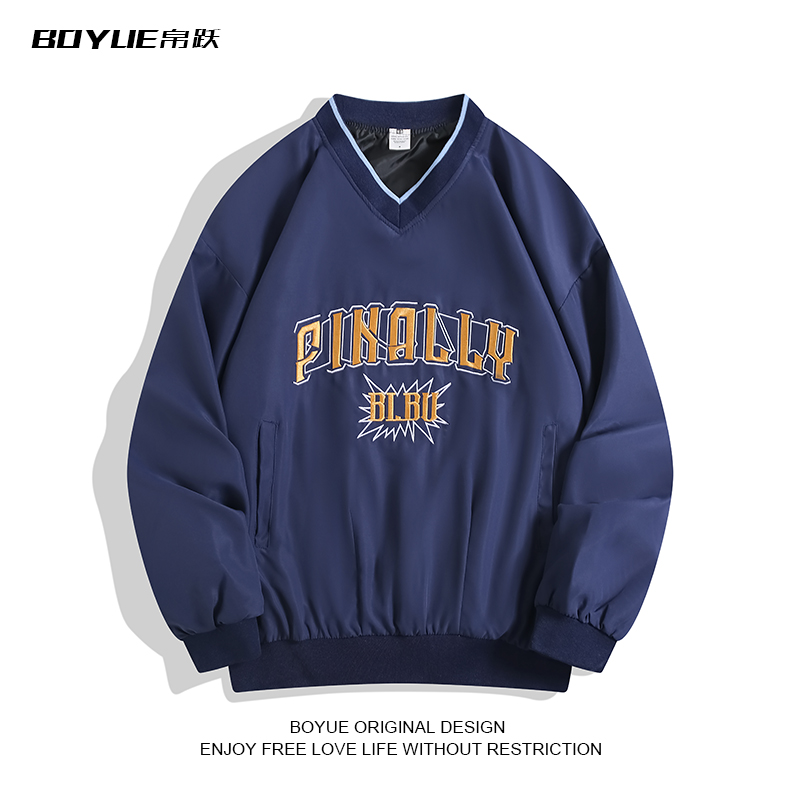 BOYUE帛跃V领字母刺绣运动卫衣男