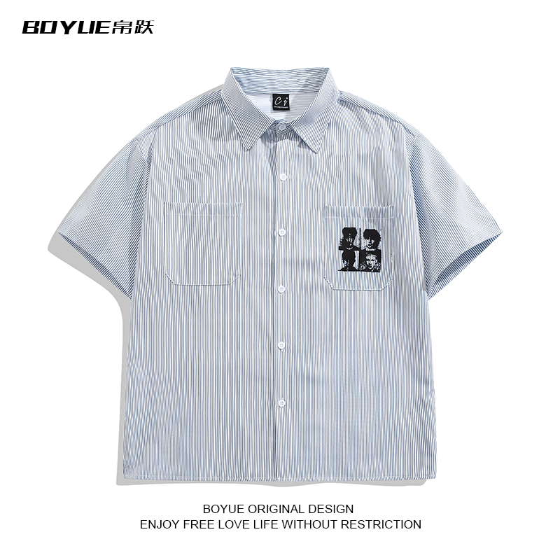 BOYUE帛跃泼墨人像印花条纹衬衫