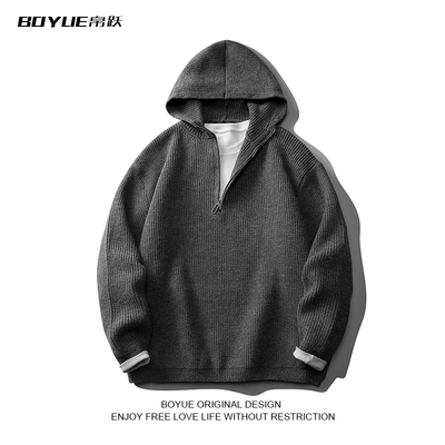 BOYUE帛跃半拉链纯色连帽毛衣男