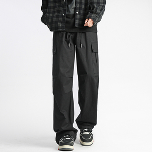 BOYUE帛跃休闲裤夏季裤子宽松直筒拖地港风长裤多口袋工装裤男潮