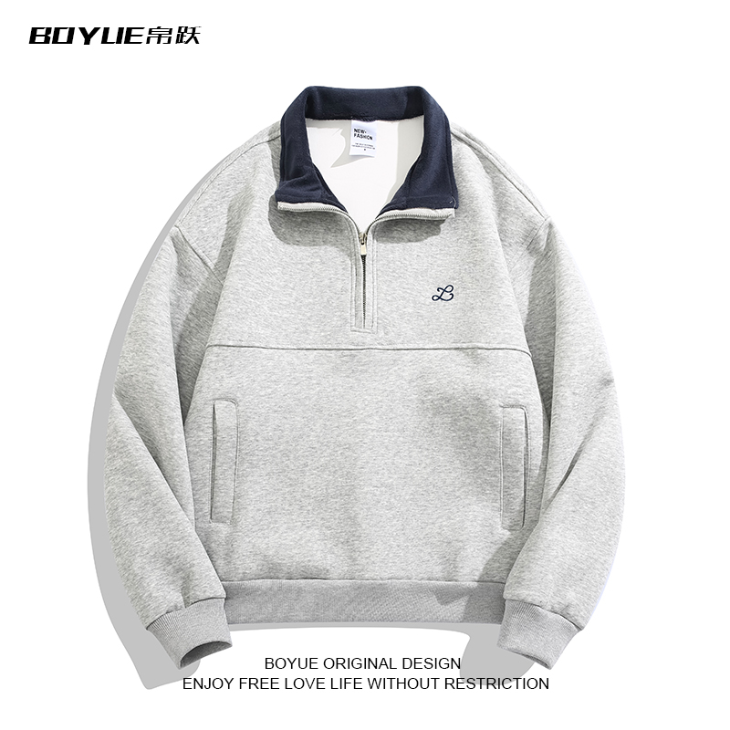 BOYUE帛跃半拉链撞色翻领卫衣男