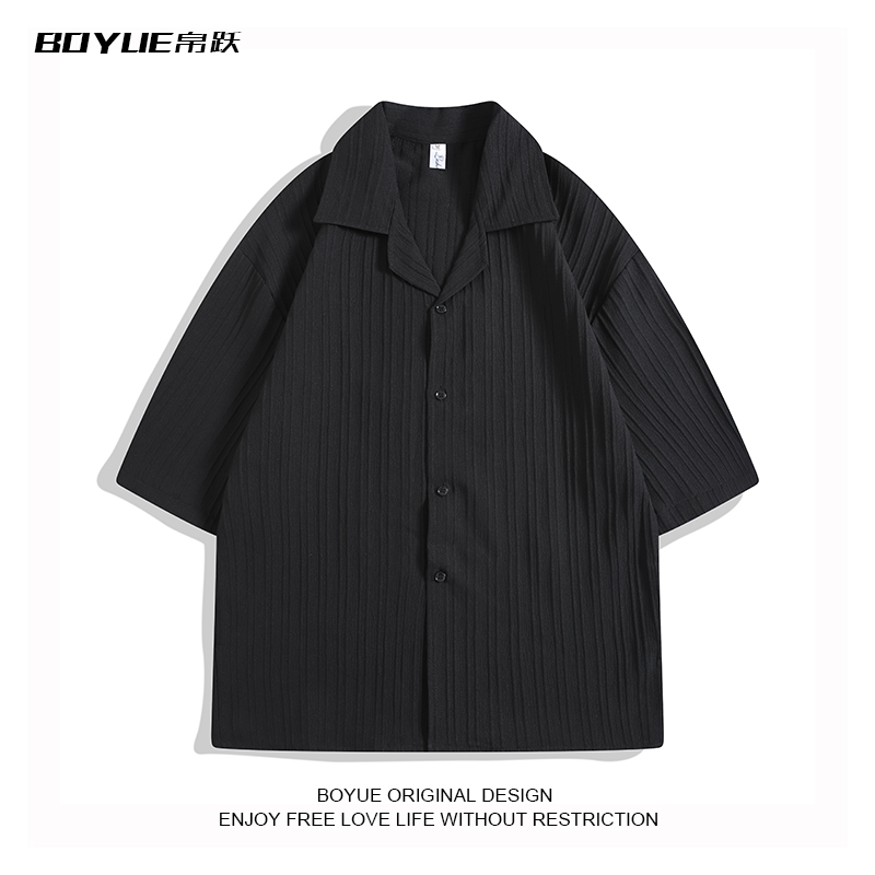 BOYUE帛跃纯色轻熟条纹短袖衬衫