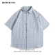复古休闲ins百搭情侣衬衣 男女美式 BOYUE帛跃潮牌日系格子短袖 衬衫