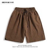子 男女日系复古街头休闲百搭五分裤 BOYUE帛跃美式 泡泡纱褶皱短裤