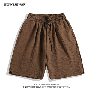 BOYUE帛跃美式泡泡纱褶皱短裤男女日系复古街头休闲百搭五分裤子