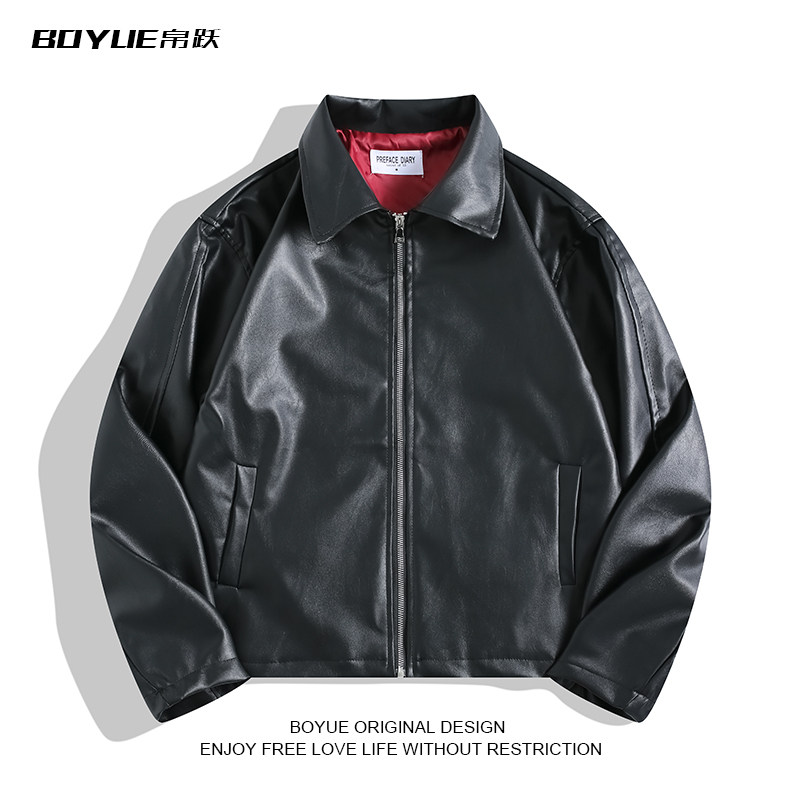 BOYUE帛跃美式pu皮红色内里机车痞帅夹克潮流高街时尚皮衣外套男,男装,夹克,淘宝优惠券,粉丝福利购,淘宝优惠卷