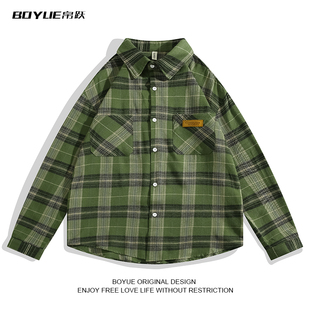 慵懒小众ins衬衫 BOYUE帛跃格子长袖 薄款 秋季 ****员外套男上衣 衬衫