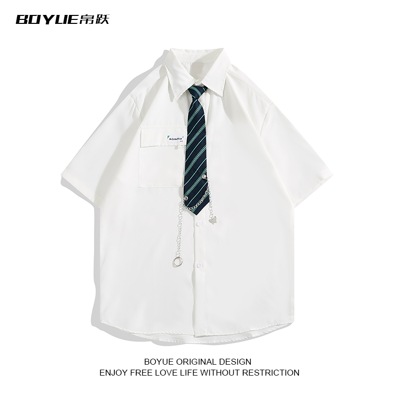 BOYUE帛跃夏季DK制服痞帅短袖衬衫男国潮高级感休闲衬衣团体班服