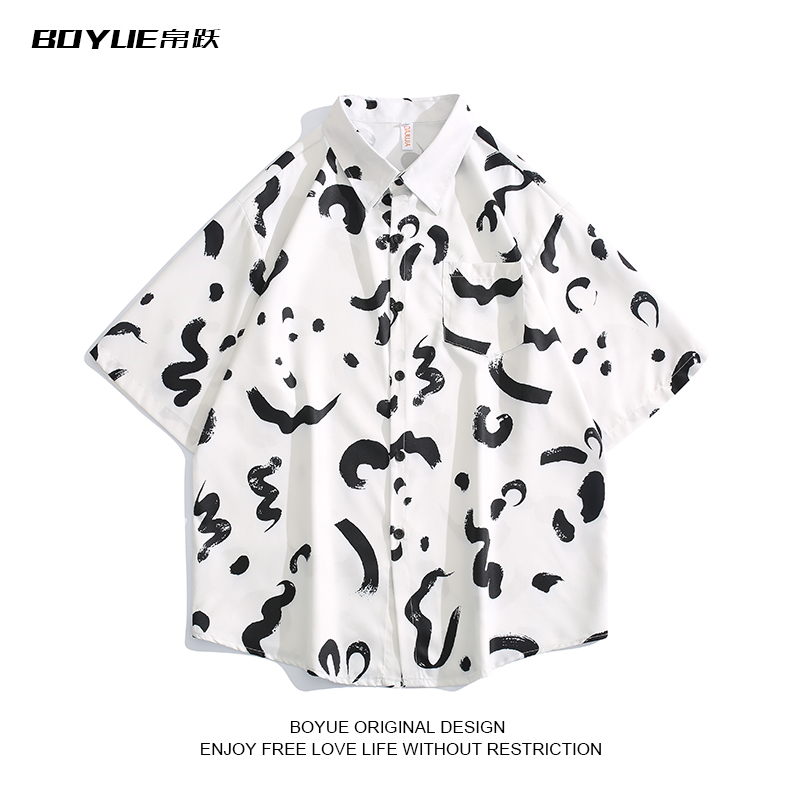 BOYUE帛跃男满印花衬衫沙滩短袖