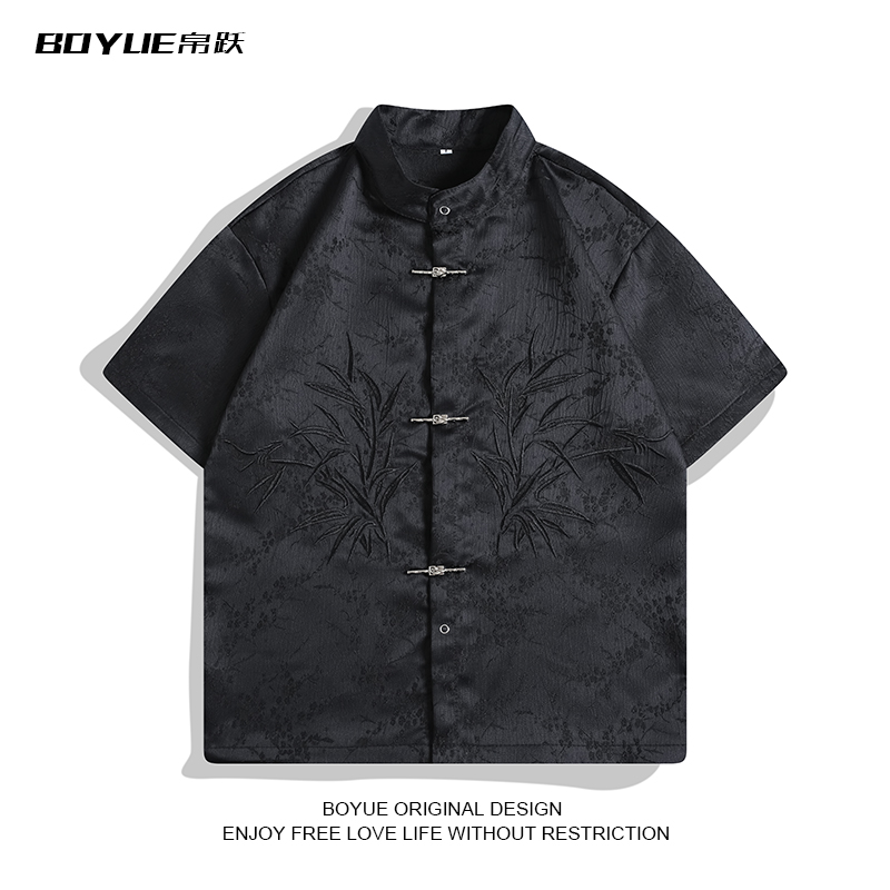 BOYUE帛跃新中式提花短袖衬衫男