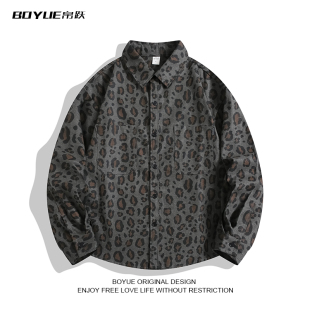 BOYUE帛跃美式 男女复古痞帅高街小众潮流ins休闲外套 潮牌豹纹衬衫