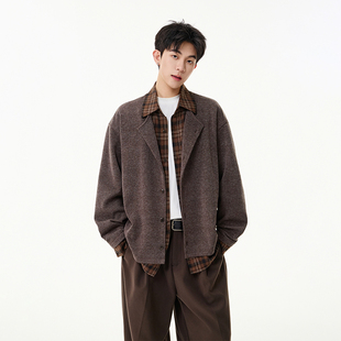 BOYUE帛跃老钱风假两件拼接针织外套痞帅复古人夫感休闲男女夹克