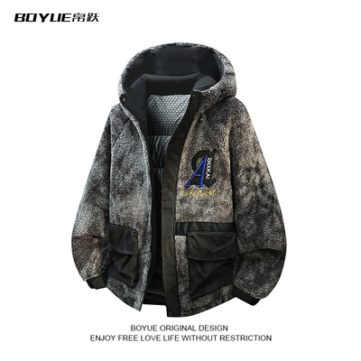 BOYUE帛跃摇粒绒连帽工装棉衣男