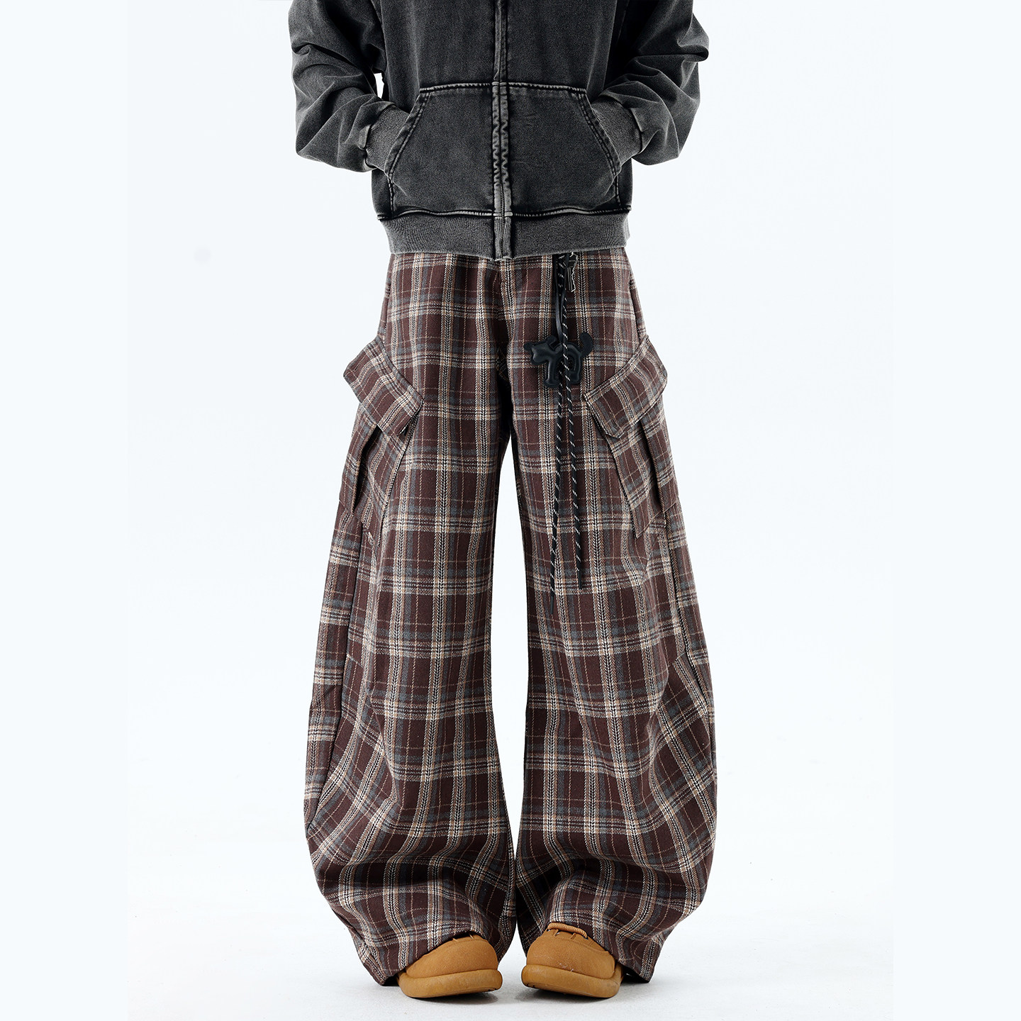 BOYUE帛跃美式复古风工装阔腿裤男女个性多口袋休闲格纹百搭长裤,男装,休闲裤,淘宝优惠券,粉丝福利购,淘宝优惠卷