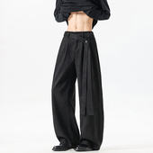 飘带休闲痞帅麂皮绒阔腿裤 BOYUE帛跃韩版 潮流百搭抗皱垂感西裤 男