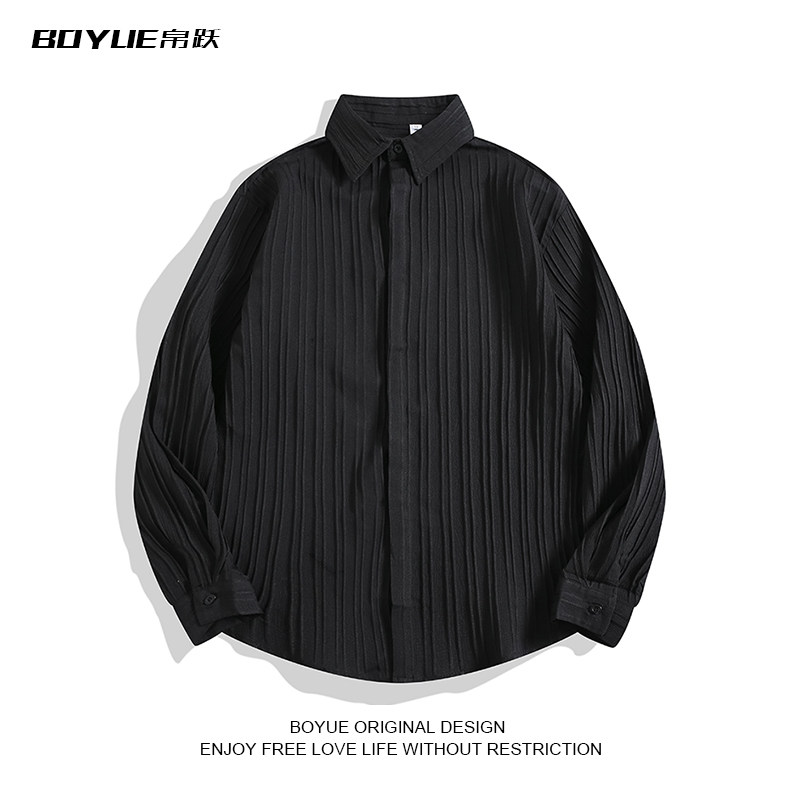 BOYUE帛跃潮牌时尚垂感条纹压纹长袖衬衫ins小众高级感衬衣外套男,男装,衬衫,淘宝优惠券,粉丝福利购,淘宝优惠卷