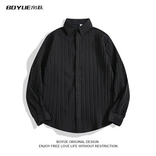 ins小众高级感衬衣外套男 衬衫 BOYUE帛跃潮牌时尚 垂感条纹压纹长袖