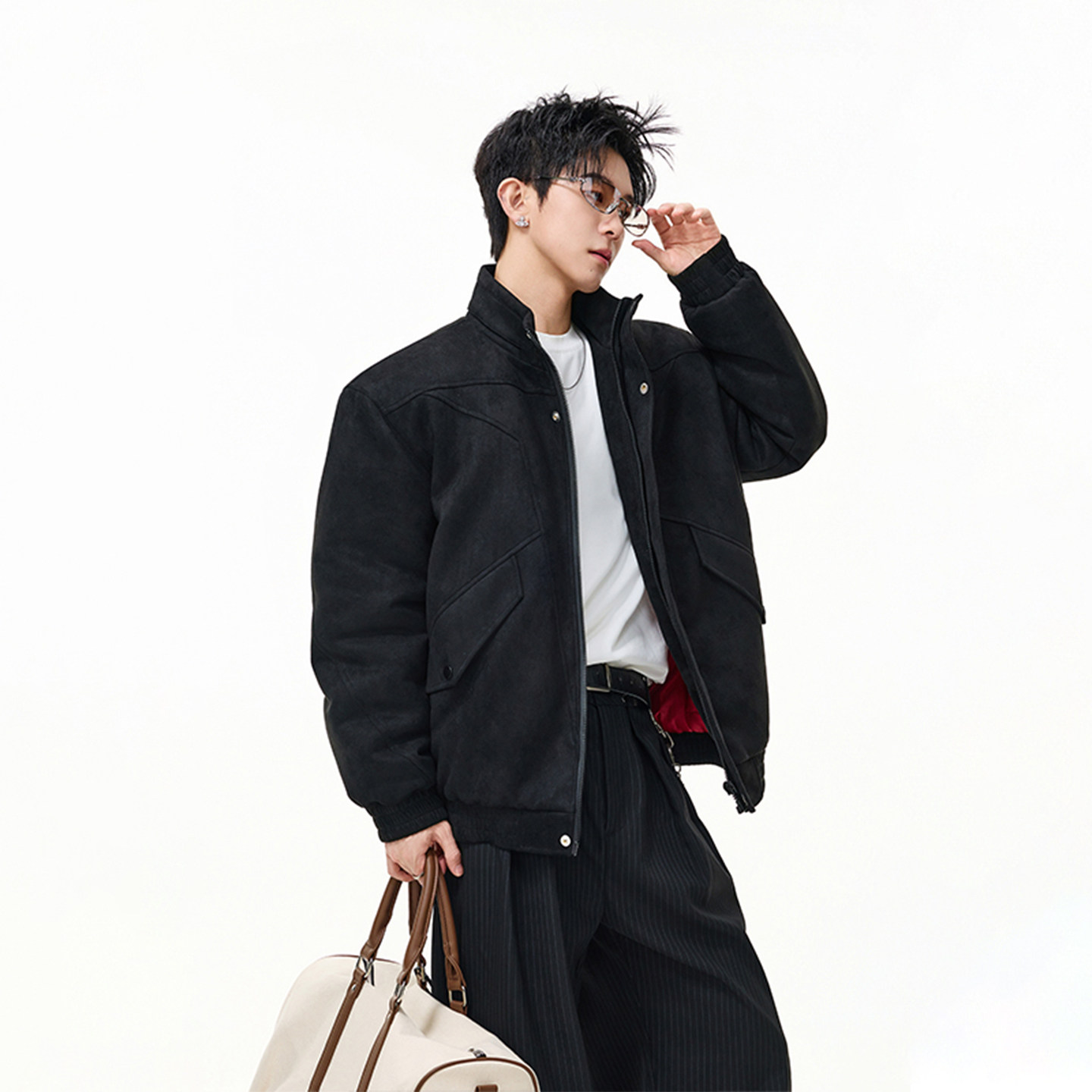 BOYUE帛跃美式拼接麂皮绒棉服痞帅高级感加厚防风立领个性夹克男