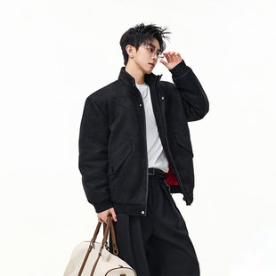 BOYUE帛跃美式 夹克男 拼接麂皮绒棉服痞帅高级感加厚防风立领个性
