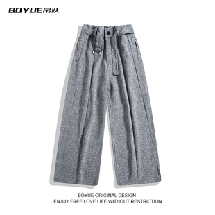 BOYUE帛跃日系剑道绑带竹节纹呢料西裤高级感显瘦痞帅阔腿裤男女