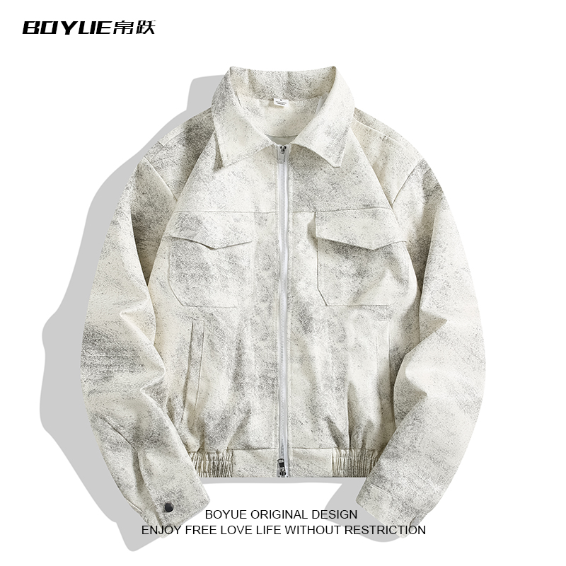 BOYUE帛跃泼墨做脏扎染皮衣夹克