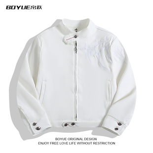 BOYUE帛跃短款荆棘刺绣立领夹克高级感痞帅小众机车垫肩外套男女
