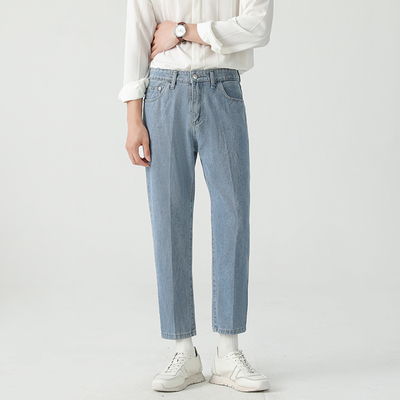 BOYUE帛跃纯色修身九分牛仔裤男